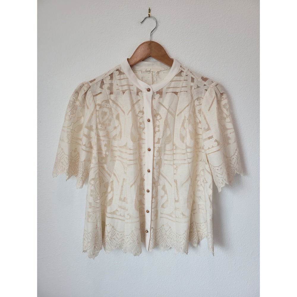 Floreat Anthropologie Lace Blouse Ivory Romantic Cottagecore Bohemian US 8 - Picture 2 of 11